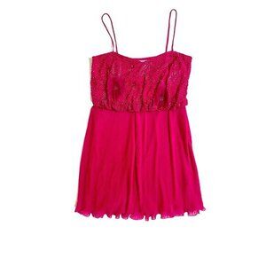 JS Collections Fuchsia Pink Beaded Chiffon Mini Pleated Prom Dress SZ 12 New